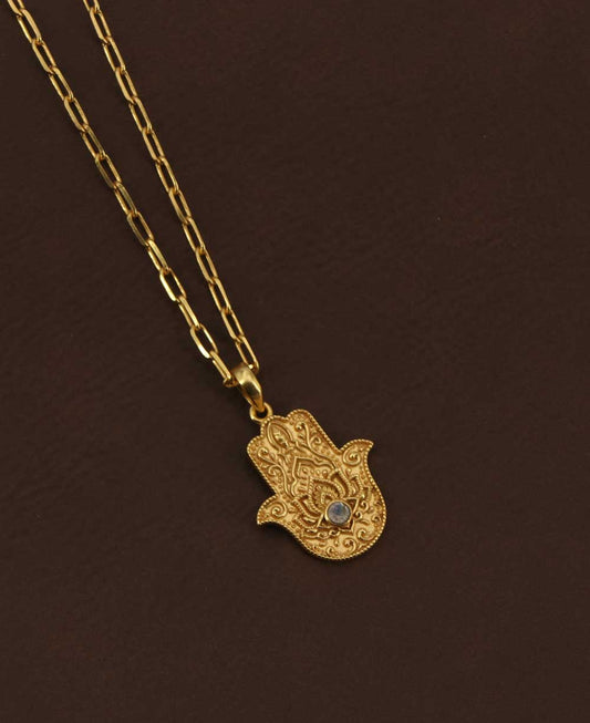 Divine Protection Hamsa Hand Necklace: Moonstone