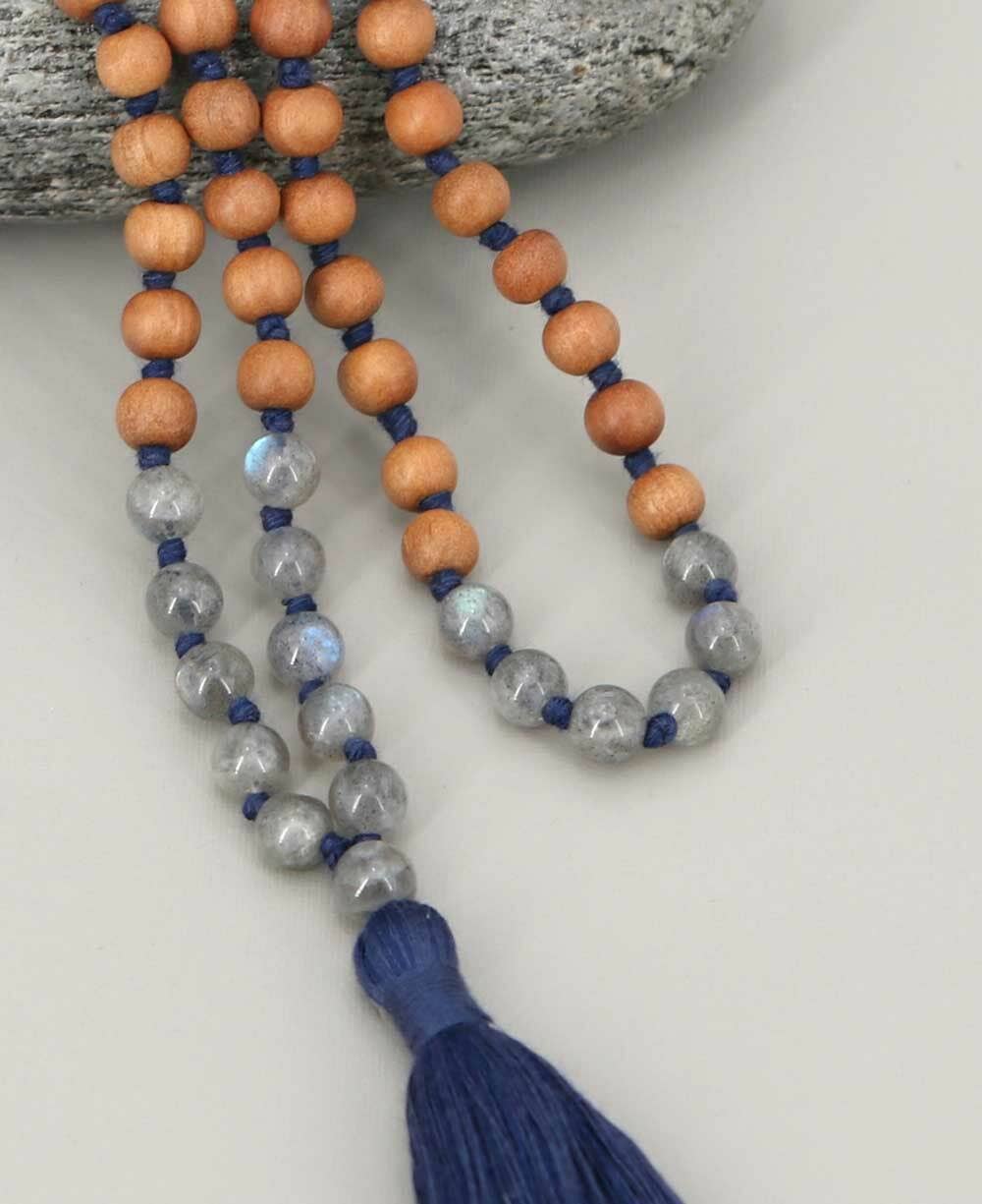 Labradorite and Sandalwood 108 Beads Meditation Mala