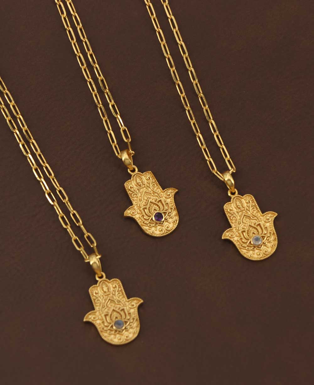 Divine Protection Hamsa Hand Necklace: Moonstone